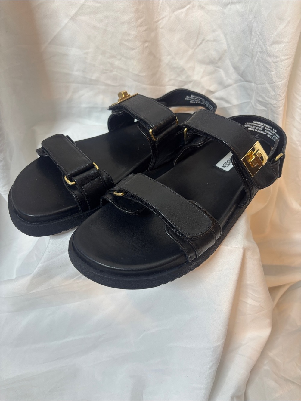 Steve Madden Black Youth Double-Strap Sandals with Gold Accents